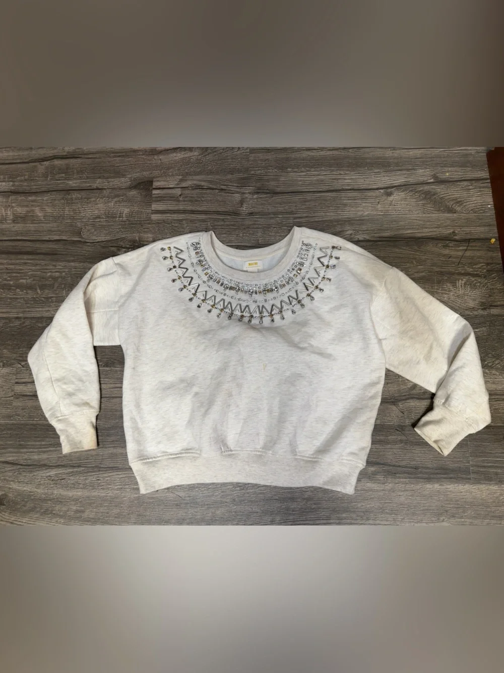 Maeve Anthropologie Embellished Sweatshirt Small Ivory Beaded Jewel Neck